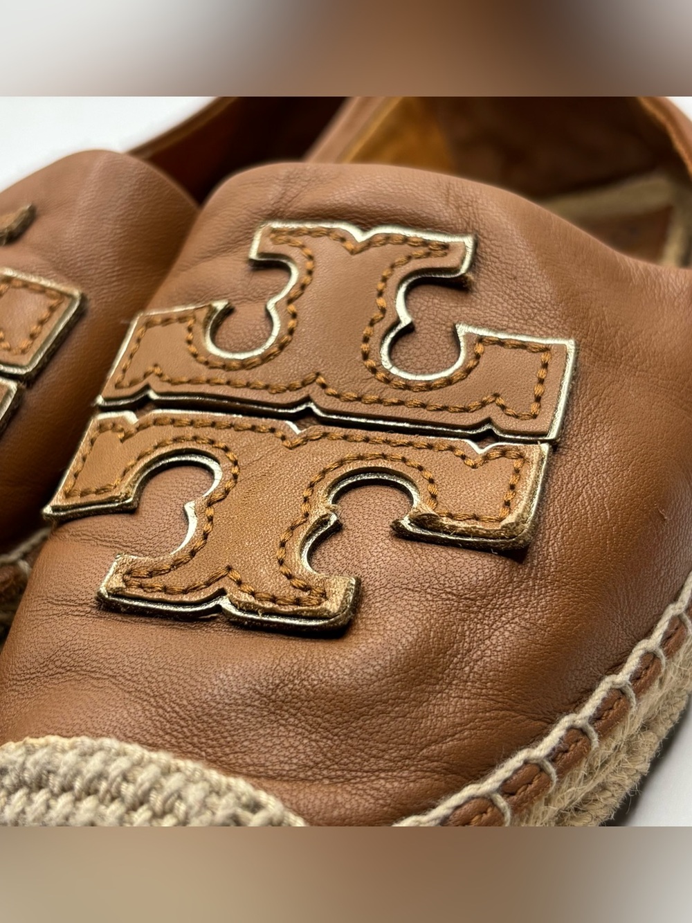 Tory Burch Ines espadrille logo leather slip on flats size 7 - Picture 10 of 12